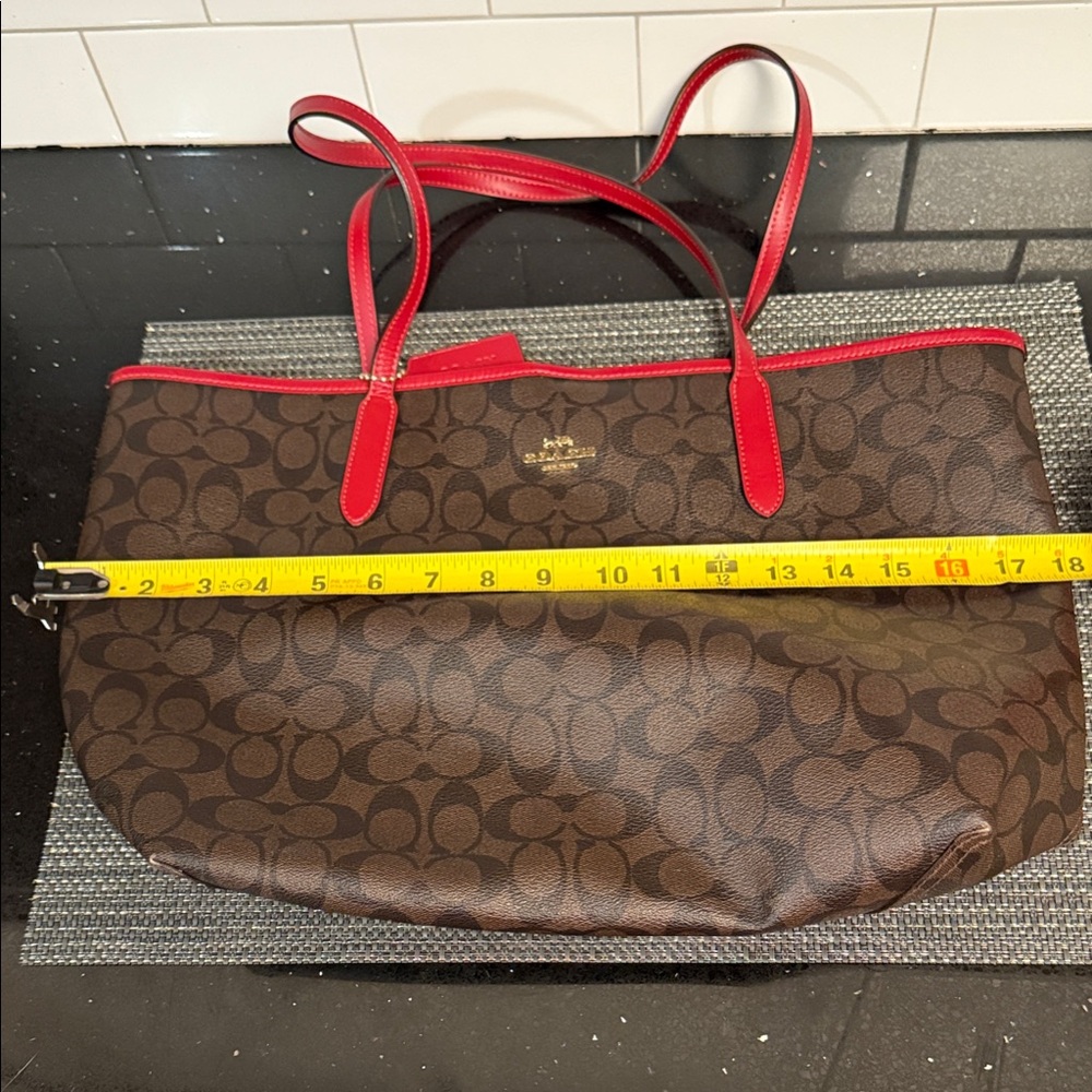 Coach Signature Brown and Red Tote